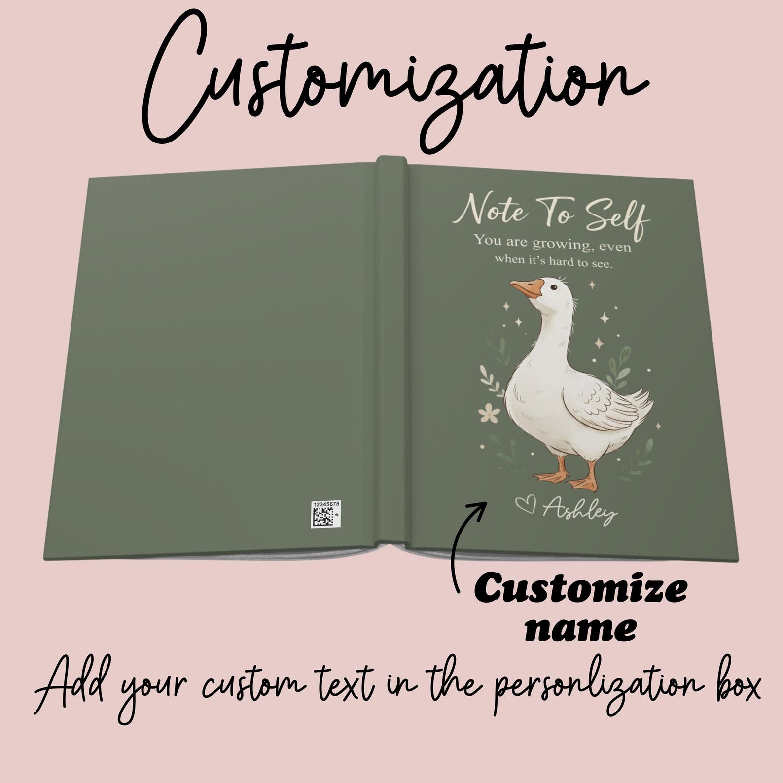 Personalized Note to Self Journal, You Are Growing Notebook, Custom