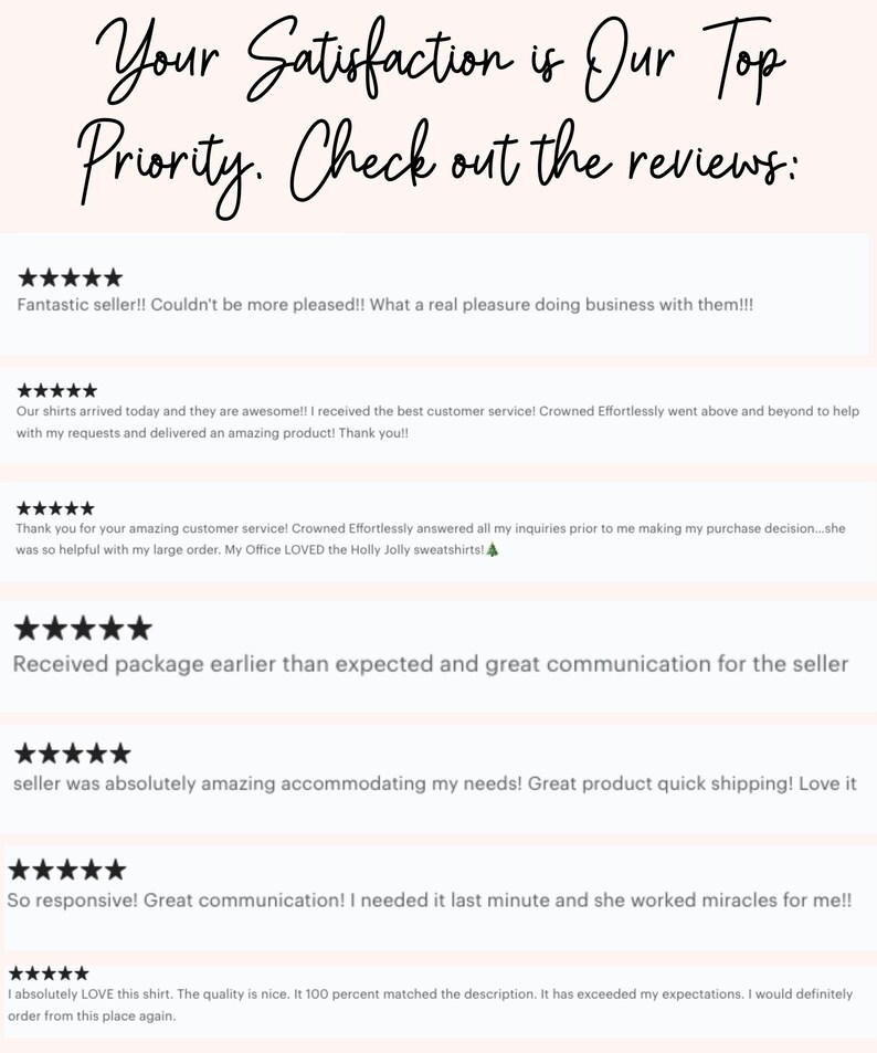 Pu&ograve; includere: Uno screenshot di un sito web con recensioni dei clienti. Le recensioni sono tutte positive e lodano il venditore per il suo eccellente servizio clienti, la spedizione rapida e i prodotti di alta qualit&agrave;. Il testo sul sito web dice "La tua soddisfazione &egrave; la nostra massima priorit&agrave;. Dai un'occhiata alle recensioni:"