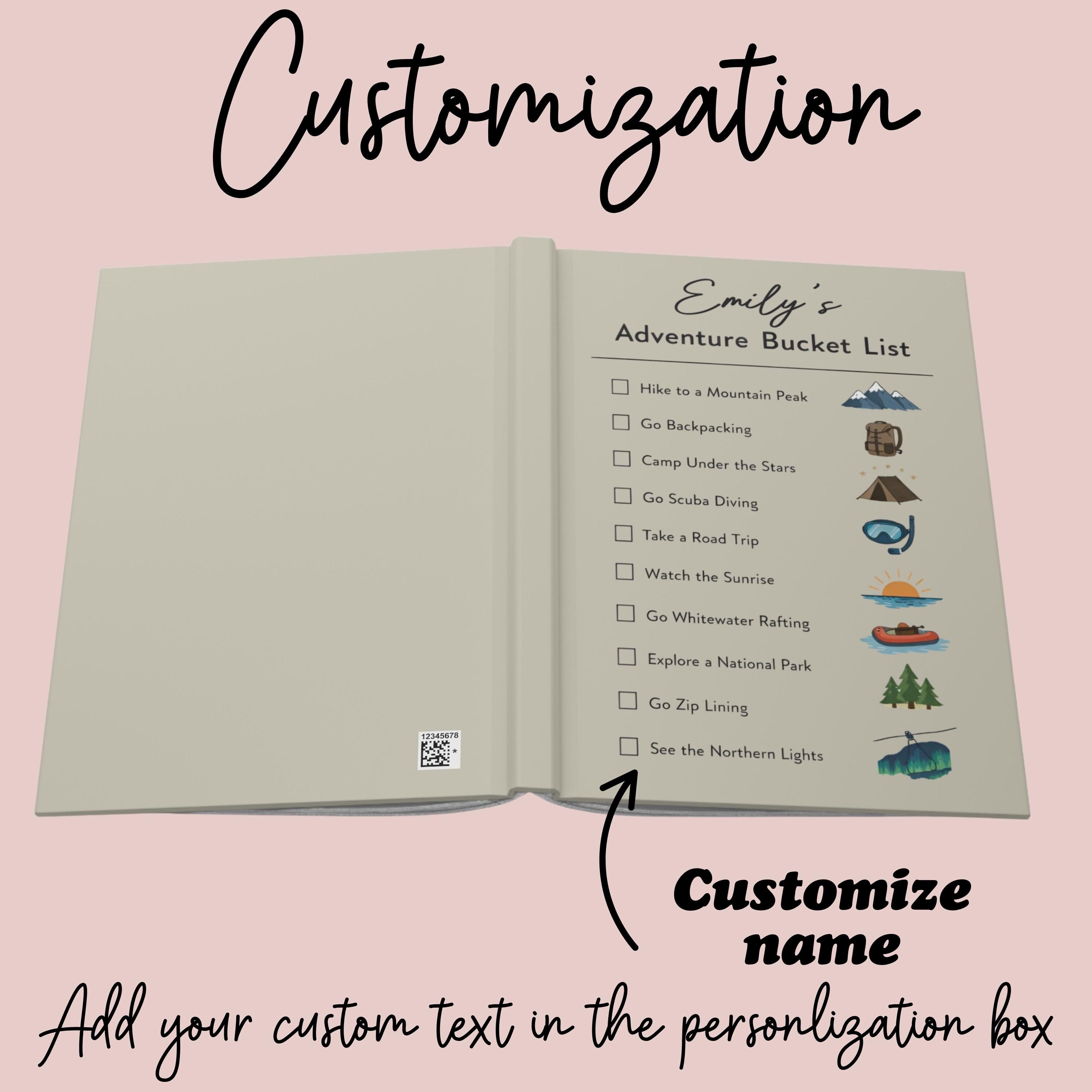 Personalized Adventure Bucket List Journal, Custom Travel Goals ...