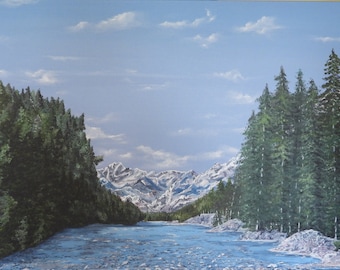 Peace of Bow River, Banff, Alberta, original acrylic on canvas