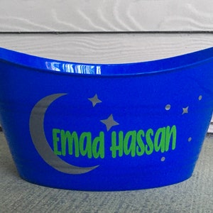 Custom EID Ramadan Tubs and Gift basket Ramadan crescent moon & stars Personalized EID Gift basket Custom Ramadan Mubarak celebration image 1