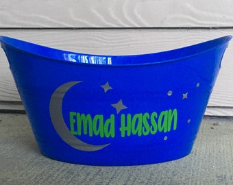 Custom EID Ramadan Tubs and Gift basket | Ramadan crescent moon & stars | Personalized EID Gift basket | Custom Ramadan Mubarak celebration