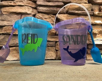 Personalized Sand Bucket for kids | Sand Pail with Name and Design for Beach or Family Vacation | Fun Beach Trip Surprise gift for kids