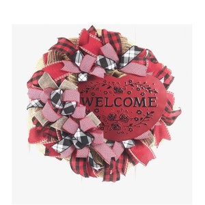 Spring Valentines Day Wreath for front door, Valentine Wreath with Metal Welcome Sign, Heart shaped Welcome Sign, Gift for Valentines