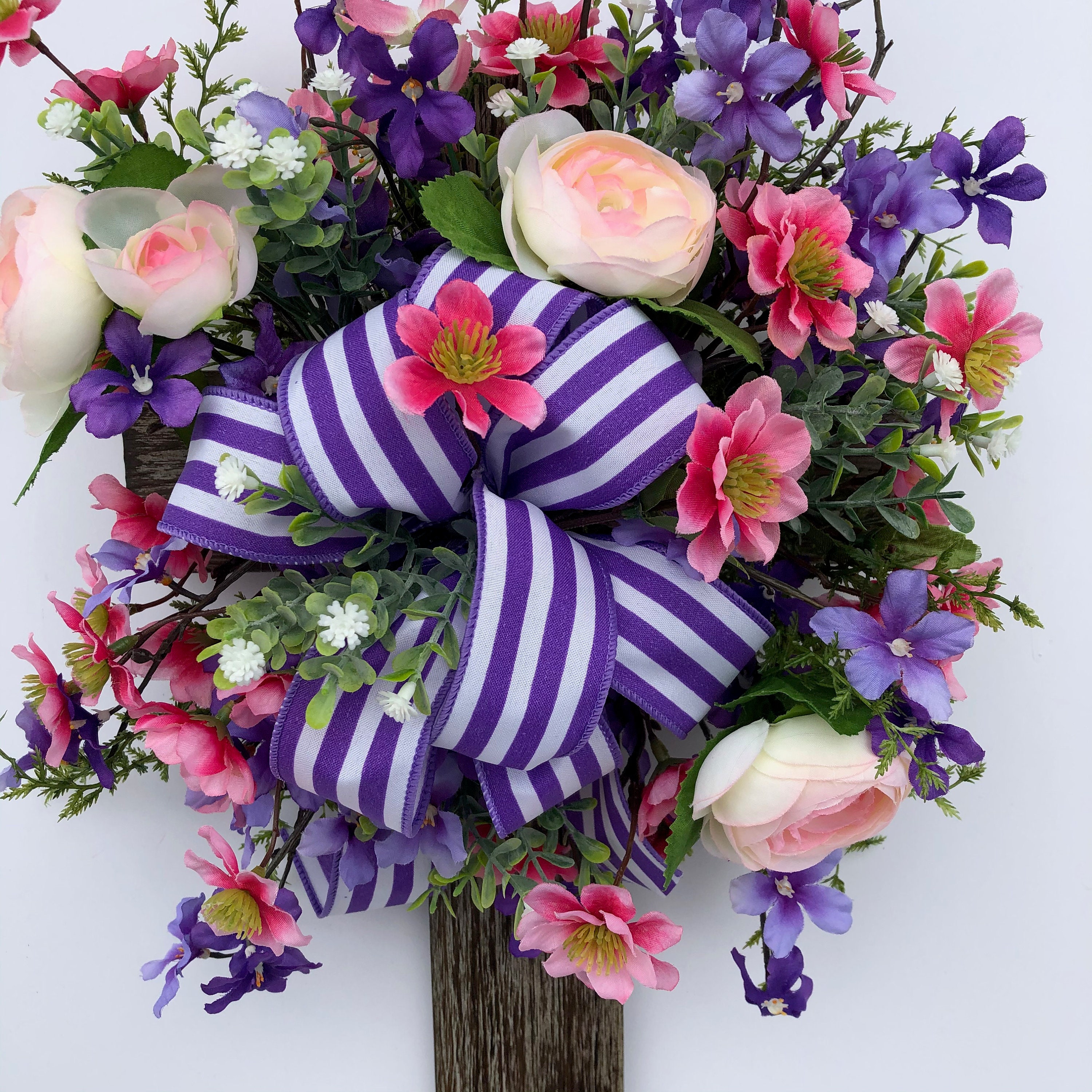 Purple Flower Cross Wreath Memorial Wreath for Cemetery Etsy