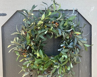 Olive Branch Wreath: Neutral Greenery Wall Decor - 22 Inch