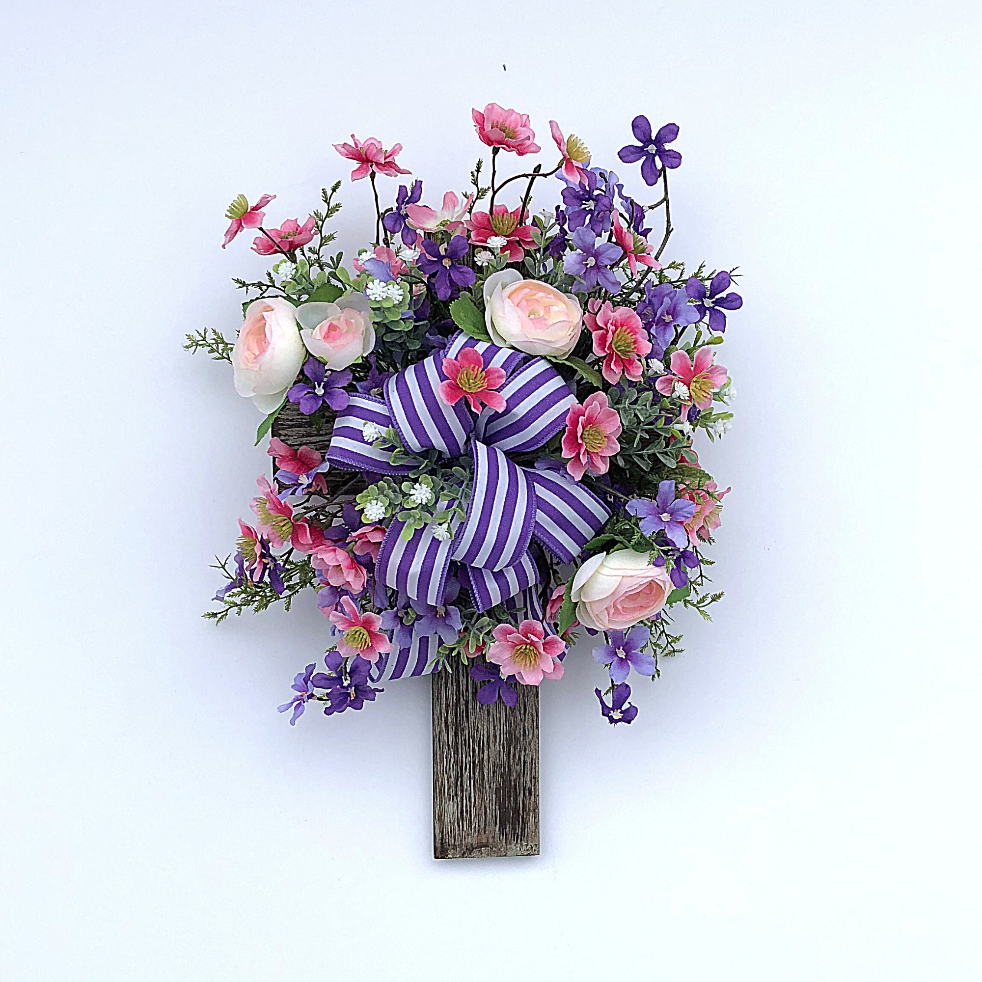 Purple Flower Cross Wreath Memorial Wreath for Cemetery Etsy