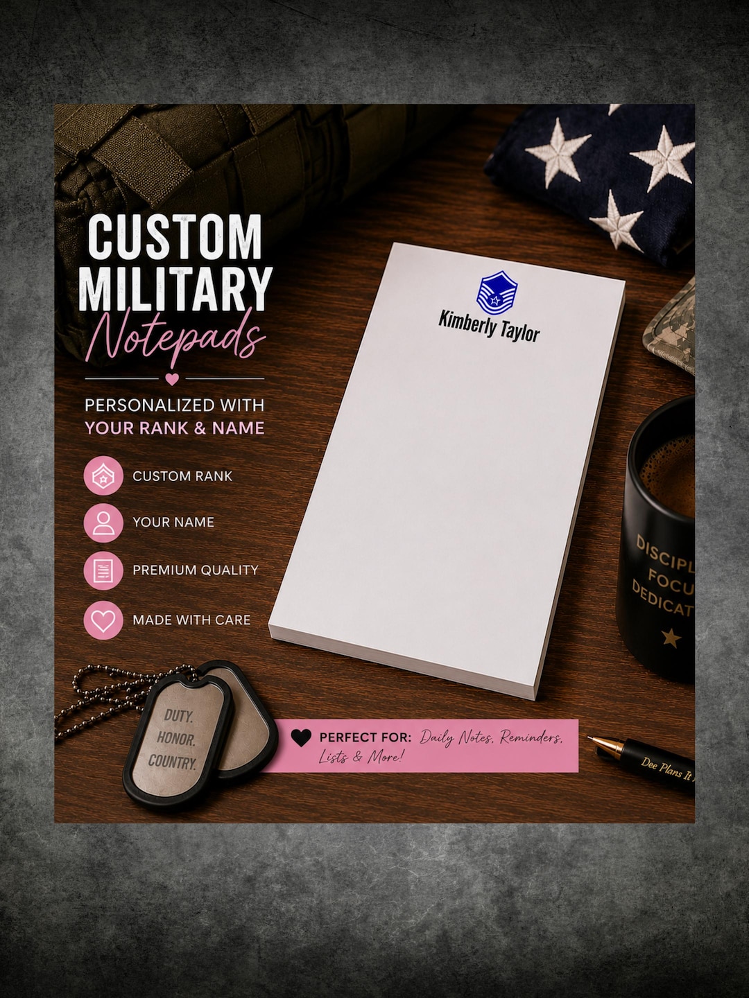 Military Ranks Personalized Notepad | Custom Stationery for Enlisted ...