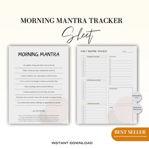 Mantra matinal minimalista branco para impressão, decoração de arte de parede, pôster de afirmação positiva, decoração de escritório doméstico, download digital