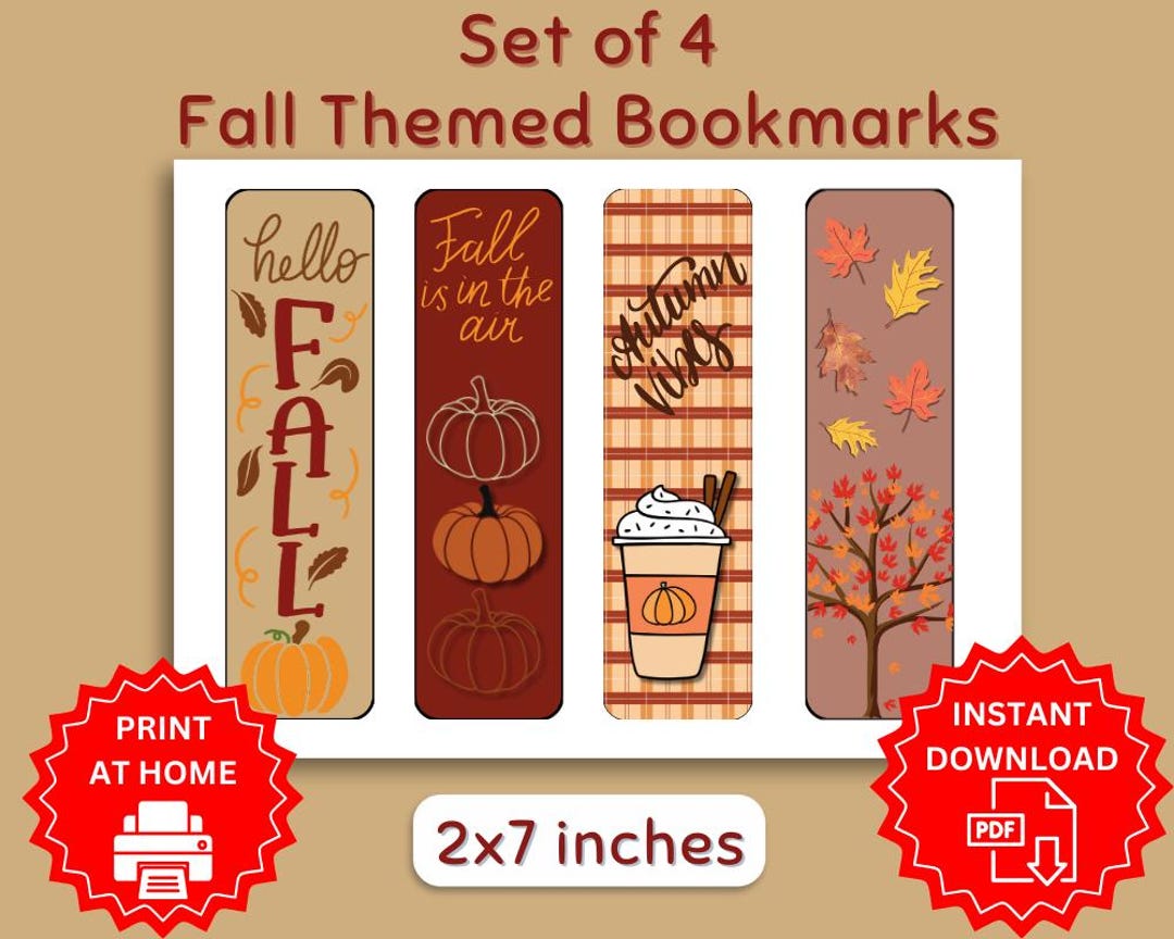 Fall Themed Printable Bookmarks, Cute Autumn Designed Bookmarks for ...
