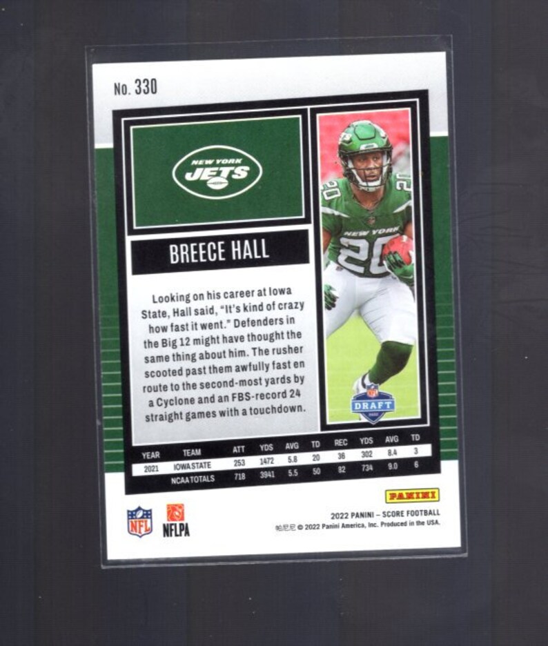 Breece Hall RC 2022 Panini Score NFL Football Rookie Card 330 Etsy