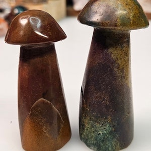 Agate and Ocean Jasper Mushrooms - Duo - Pair - Large