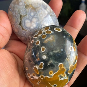 8th Vein Ocean Jasper Palm Stone - AAA