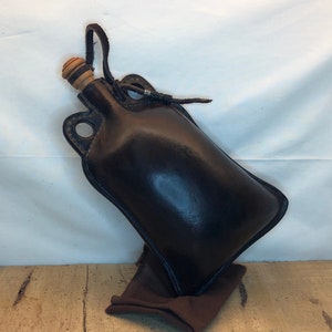 Bell Shaped Leather Water Skin, Leather Bottle, Leather Wineskin