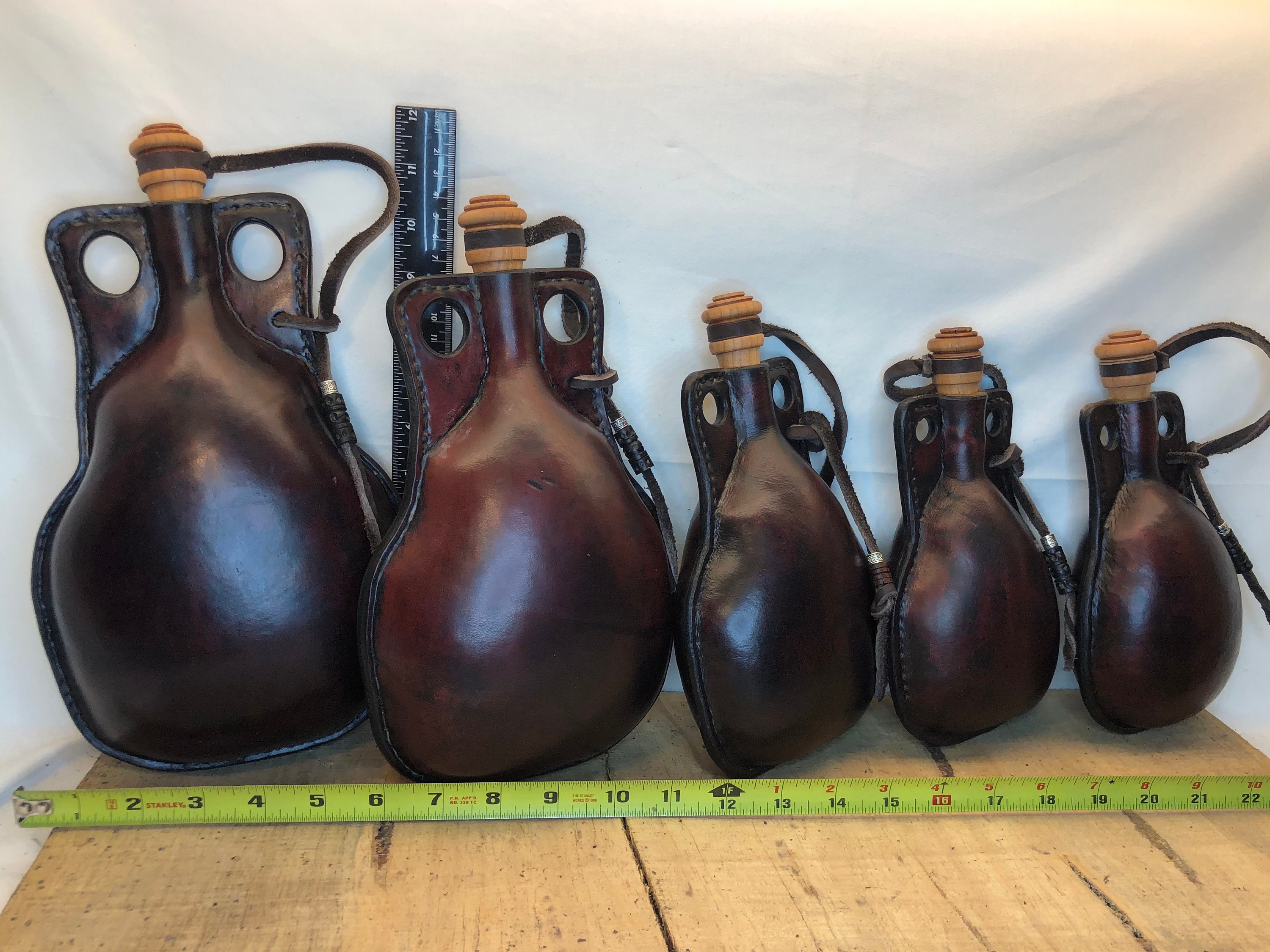 Round Leather Water Skin Leather Bottle Leather Wineskin Etsy