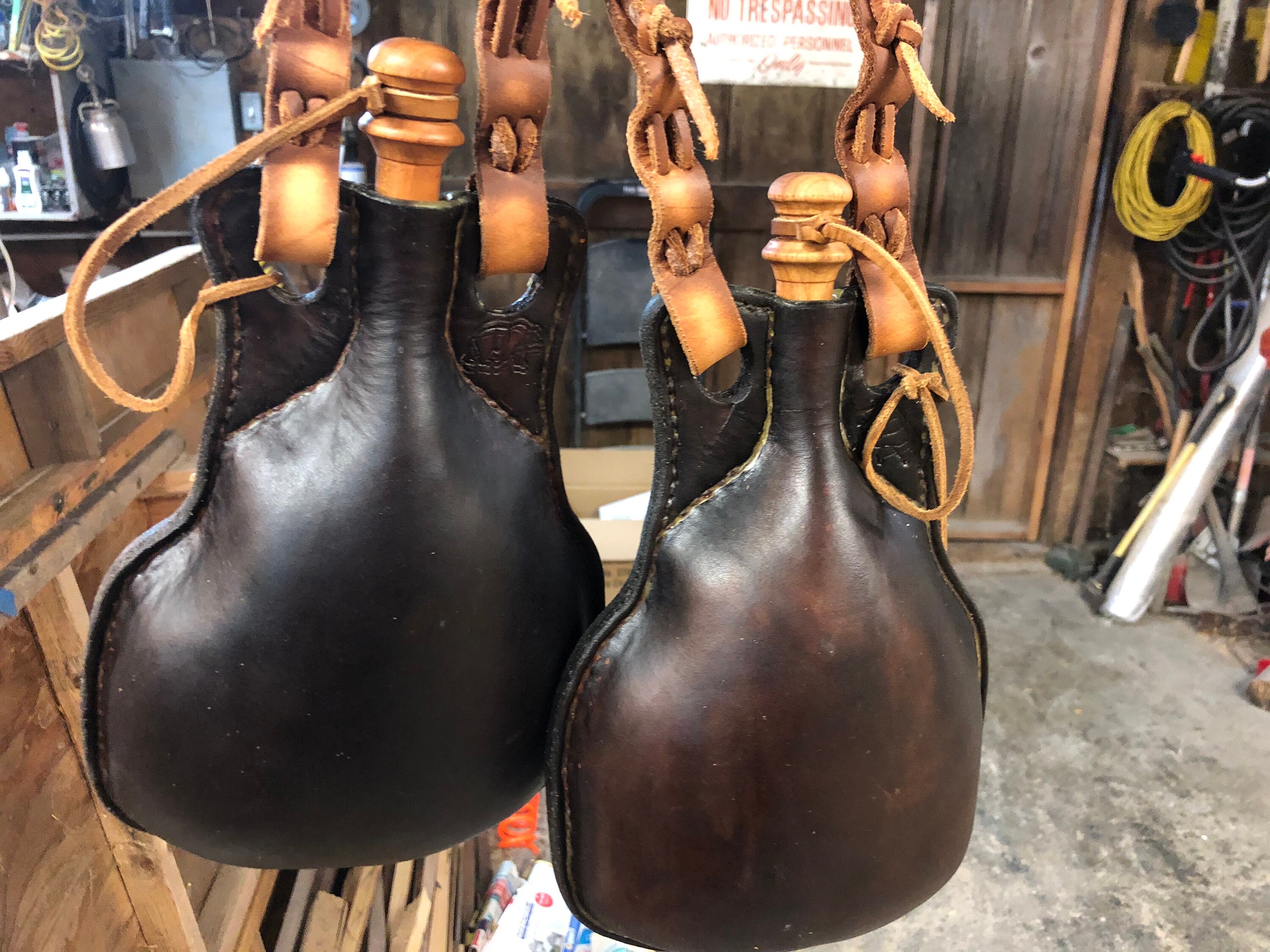 Round Leather Water Skin Leather Bottle Leather Wineskin Etsy