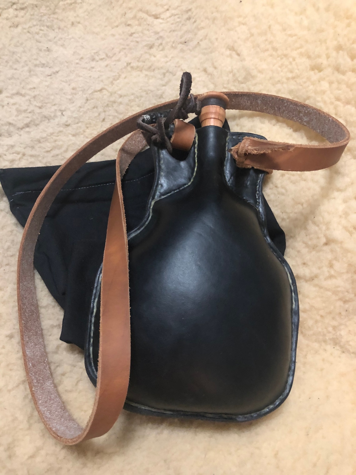 Round Leather Water Skin Leather Bottle Leather Wineskin Etsy