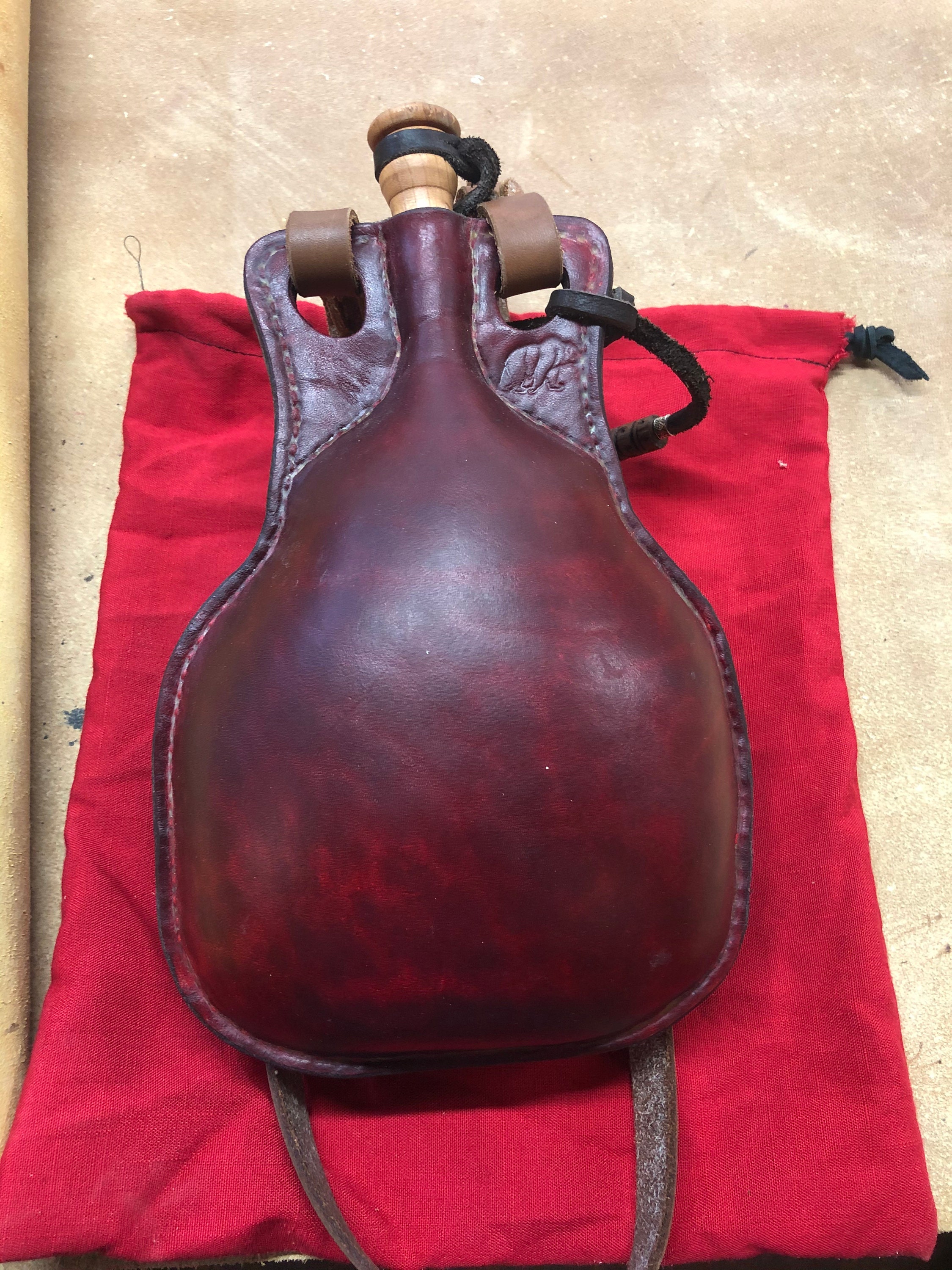 Round Leather Water Skin Leather Bottle Leather Wineskin Etsy