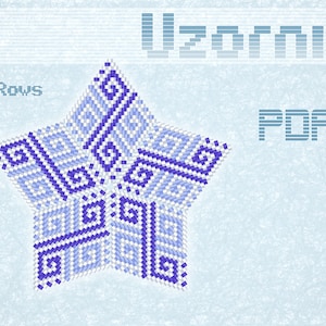 Könnte beinhalten: Ein blaues und weißes sternförmiges Perlenmuster mit 17 Reihen. Das Muster ist mit "Uzornik" und "PDF DOWNLOAD" beschriftet.