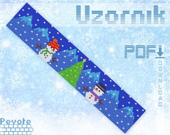 Christmas peyote pattern Peyote stitch Christmas bracelet pattern Snowman pattern Unique pattern Odd count Peyote beading pattern PDF file