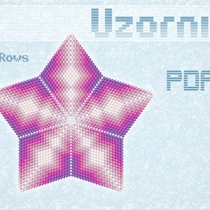 May include: A pink and purple star-shaped beading pattern with 19 rows. The pattern is labeled "Uzornik PDF DOWNLOAD".