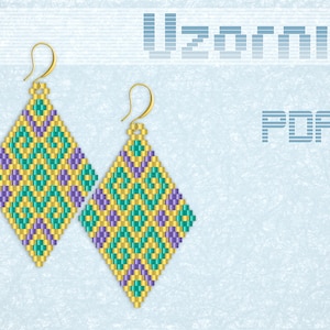 Brick stitch earrings pattern Rhombus earrings pattern Geometric earrings Beaded earrings pattern Earrings tutorial