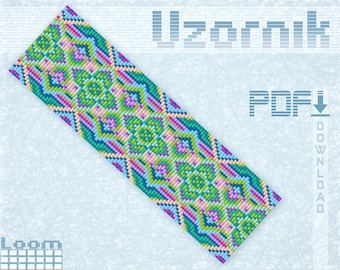 Loom bracelet pattern Loom stitch Geometric pattern Loom cuff pattern Square stitch Beaded bracelet pattern Beading pattern Loom pattern