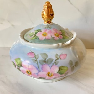 Signed Dated 1959 Winterling Bavaria hand painted covered jar urn in floral and