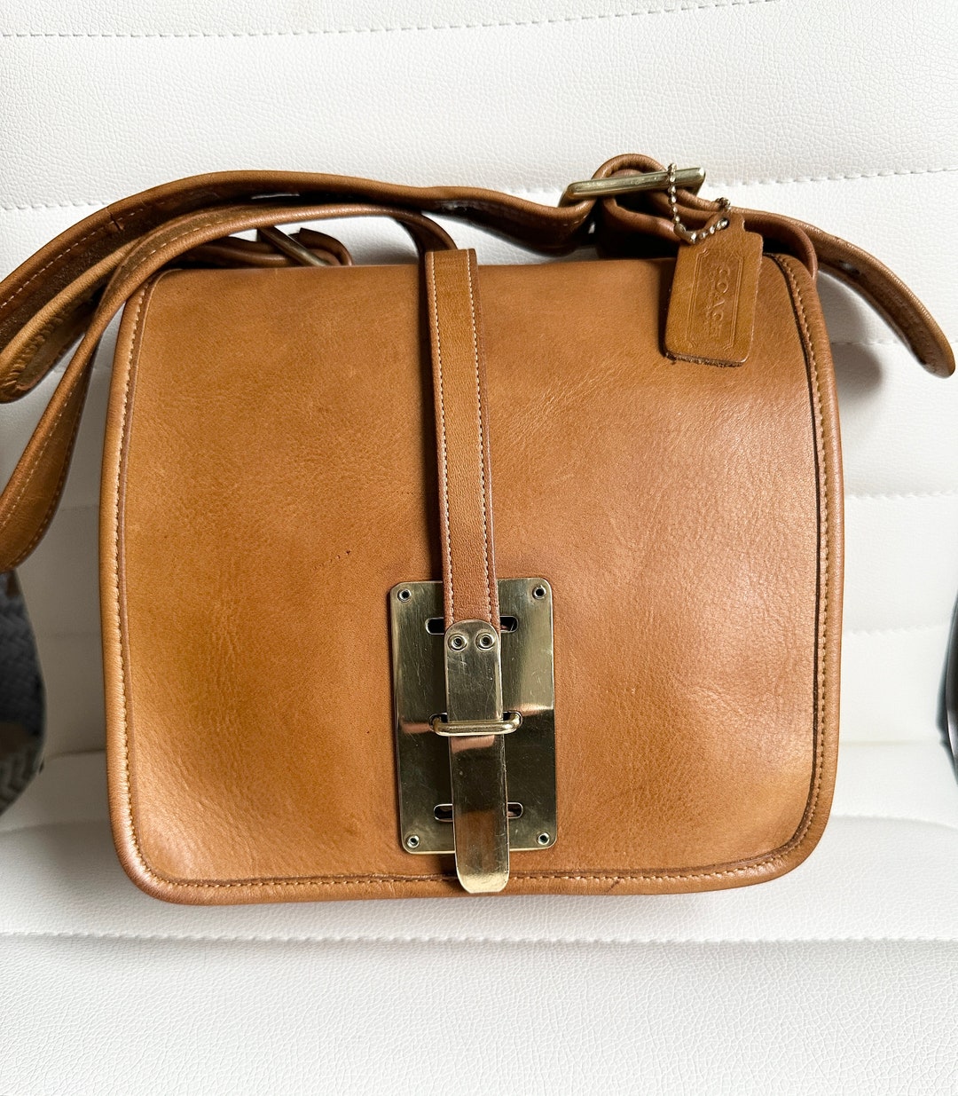 Rare Vintage Coach Hasp Bag Original Bead Chain Hangtag Saddle Tan Etsy