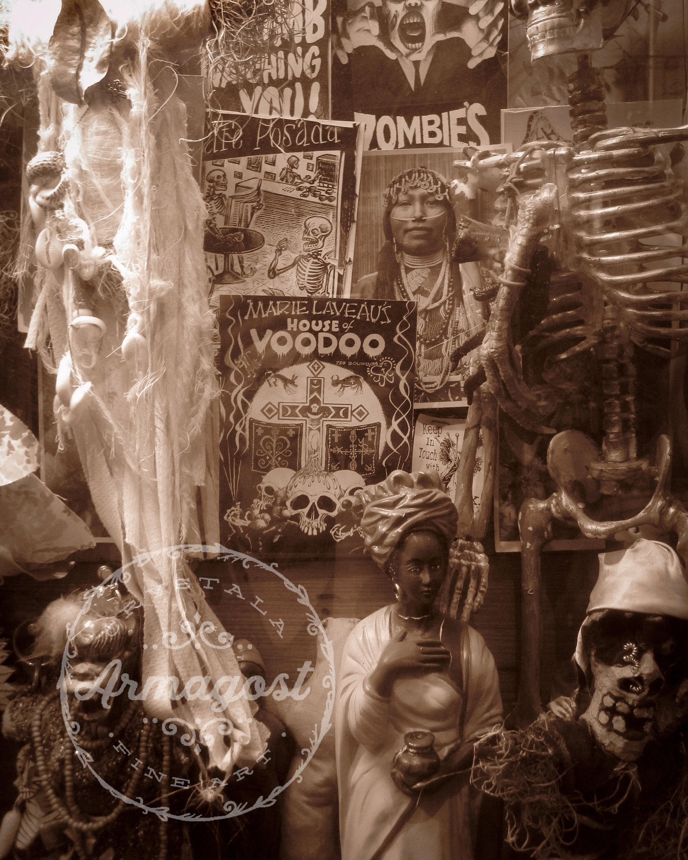 Marie Laveau House of Voodoo Shop Window Skeletons Photograph, New
