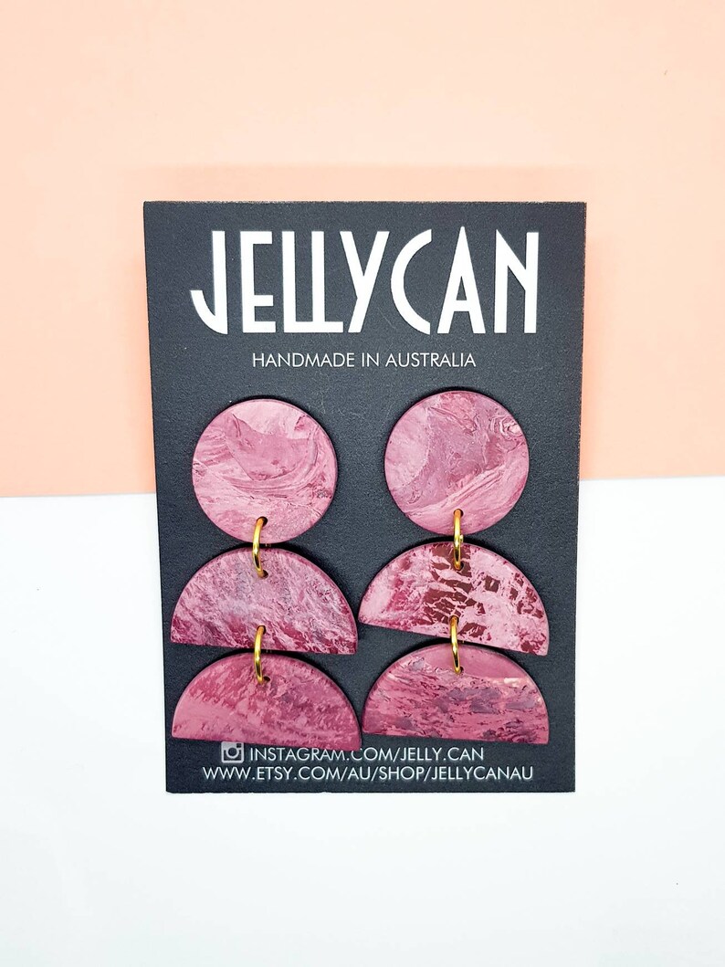 Marbled Maroon Handmade Statement Polymer Clay Dangle Earrings