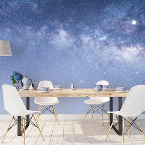 Fabric Peel and Stick Removable purple sky starry sky wallpaper wall mural for any wall decors customized color and size