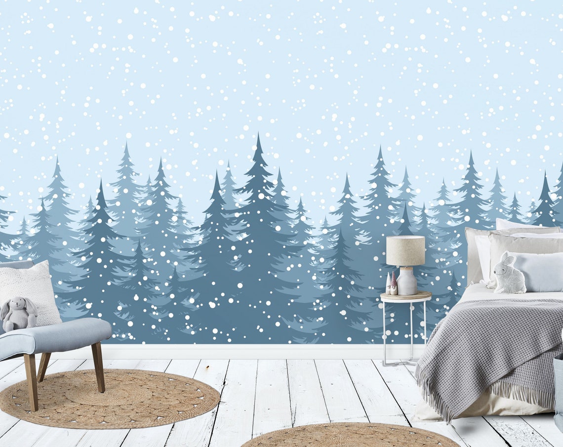 Fabric Peel and Stick Christmas holiday trees wallpaper wall | Etsy