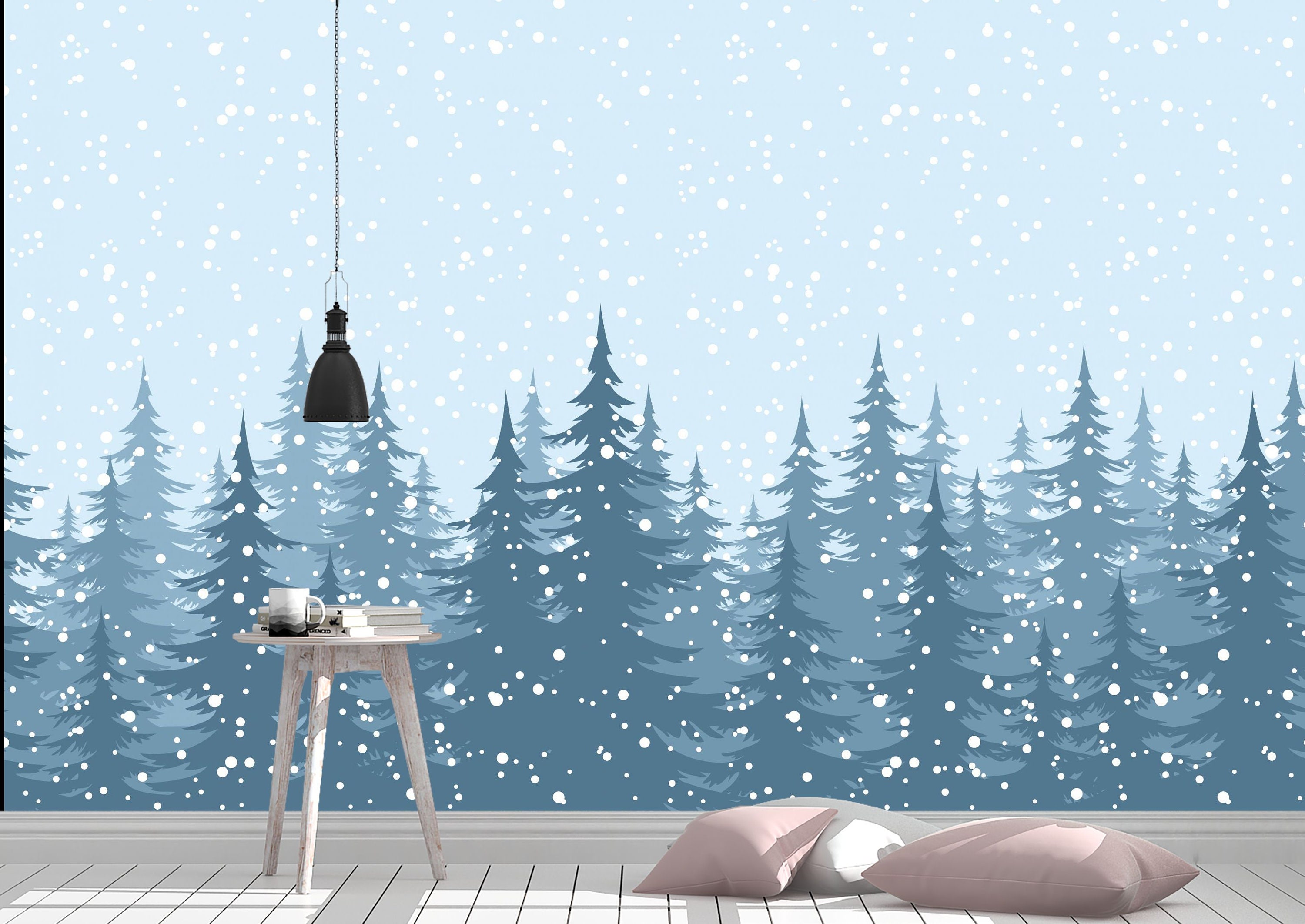 Fabric Peel and Stick Christmas holiday trees wallpaper wall | Etsy