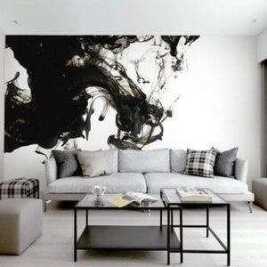 Fabric Peel and Stick Removable Abstract Hand Painted effect of Smoky wallpaper wall mural, Re-Positionable, Reusable