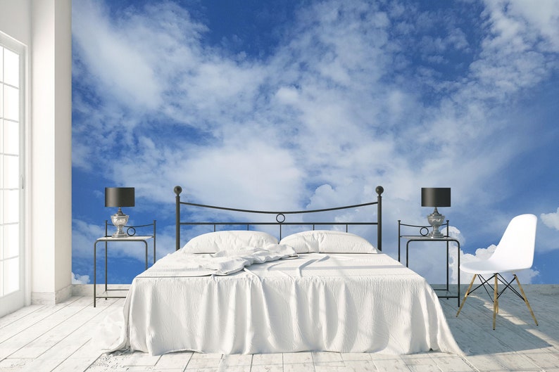 Fabric Peel and Stick Removable Blue Sky With Clouds Wallpaper Etsy