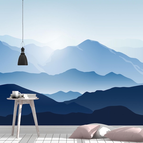 Blue Mountain Mist Wallpaper Mural: Peel and Stick Fabric, Removable