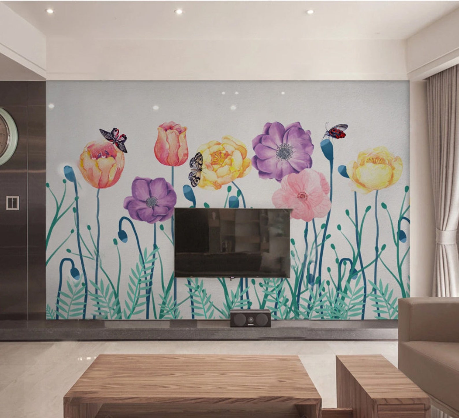 Poppy Flower Peel and Stick Wallpaper: Removable Floral Wall Mural - Etsy