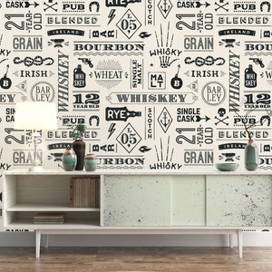 Whisky Bar Beige Wallpaper Mural: Peel and Stick Fabric Wall Art - Etsy