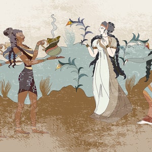 Fabric Peel and Stick Ancient Greek frescoes Wallpaper  Knossos fresco mythology, Removable Wallpaper,Wall Decor Wall Art, wall mural