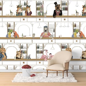 Art Deco Animal Cocktail Bar Wallpaper Mural