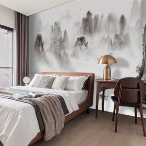 Chinese Ink Wash Landscape Wallpaper: Peel and Stick Fabric Wall Mural