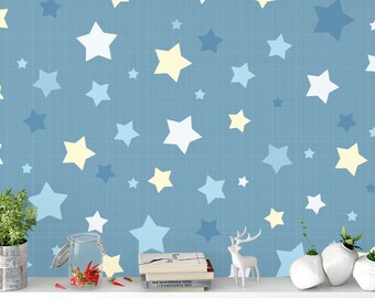 Stars Peel and Stick Wallpaper Mural: Cyan Nursery Wall Decor