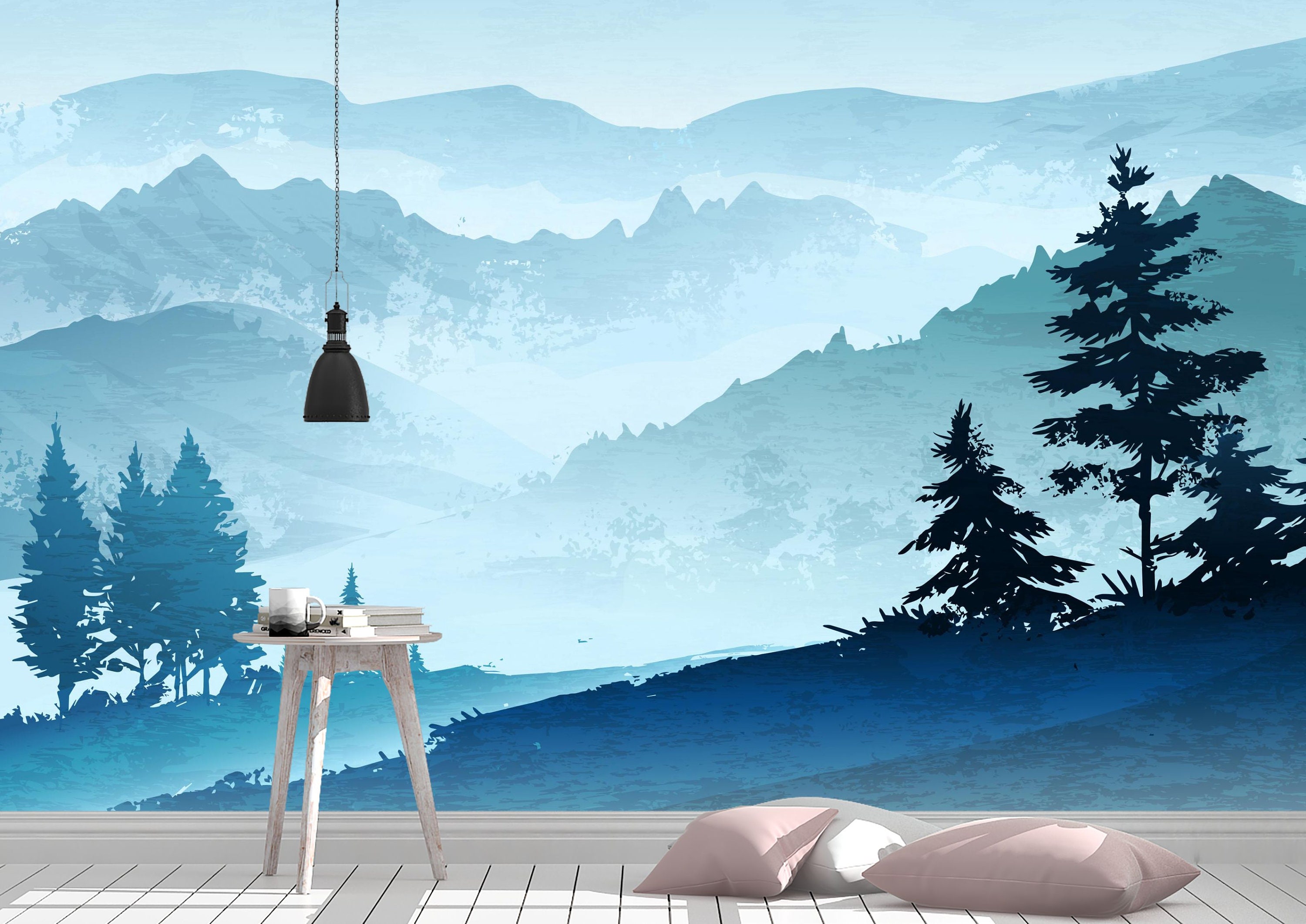 Fabric Peel and Stick Removable Mountain landscape wallpaper | Etsy