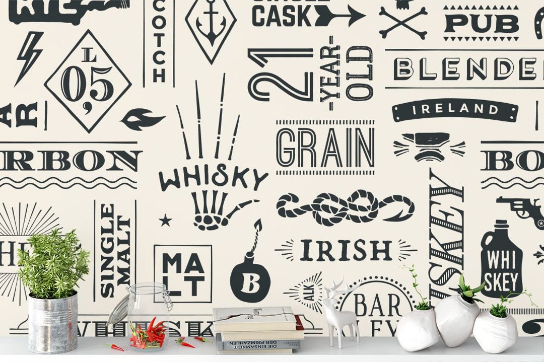 Whisky Bar Beige Wallpaper Mural: Peel and Stick Fabric Wall Art - Etsy