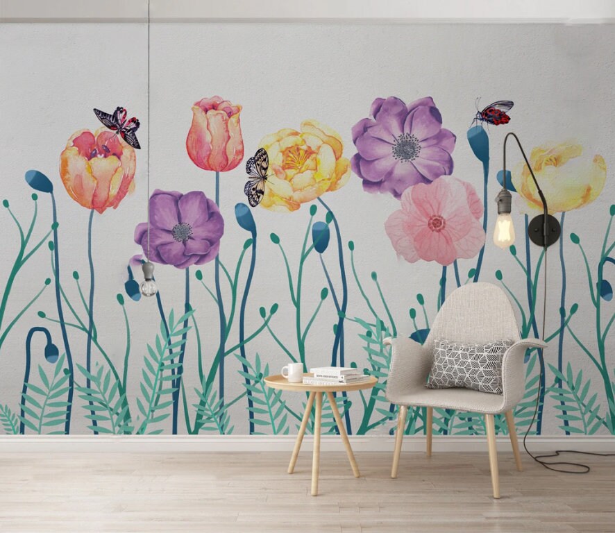 Poppy Flower Peel and Stick Wallpaper: Removable Floral Wall Mural - Etsy