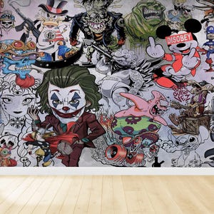 Fabric Peel and Stick Anime Wallpaper, Removable Wallpaper, Wall Decor Wall Art wall mural, Comics wallpaper, Clown wallpaper, Customized