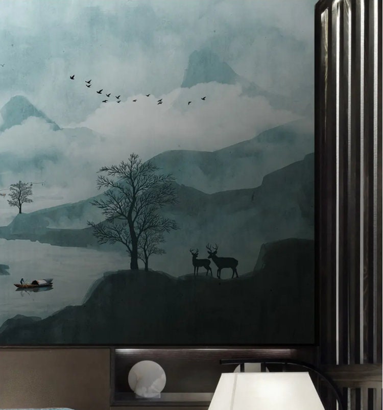 Mountain Landscape Peel and Stick Wallpaper: Removable Wall Art - Etsy
