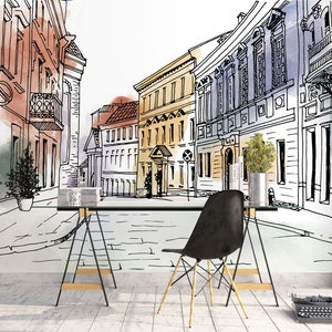 Fabric Peel and Stick Wallpaper Removable Wallpaper,Wall Decor Wall Art wall mural/Fine Art Landscape European Village