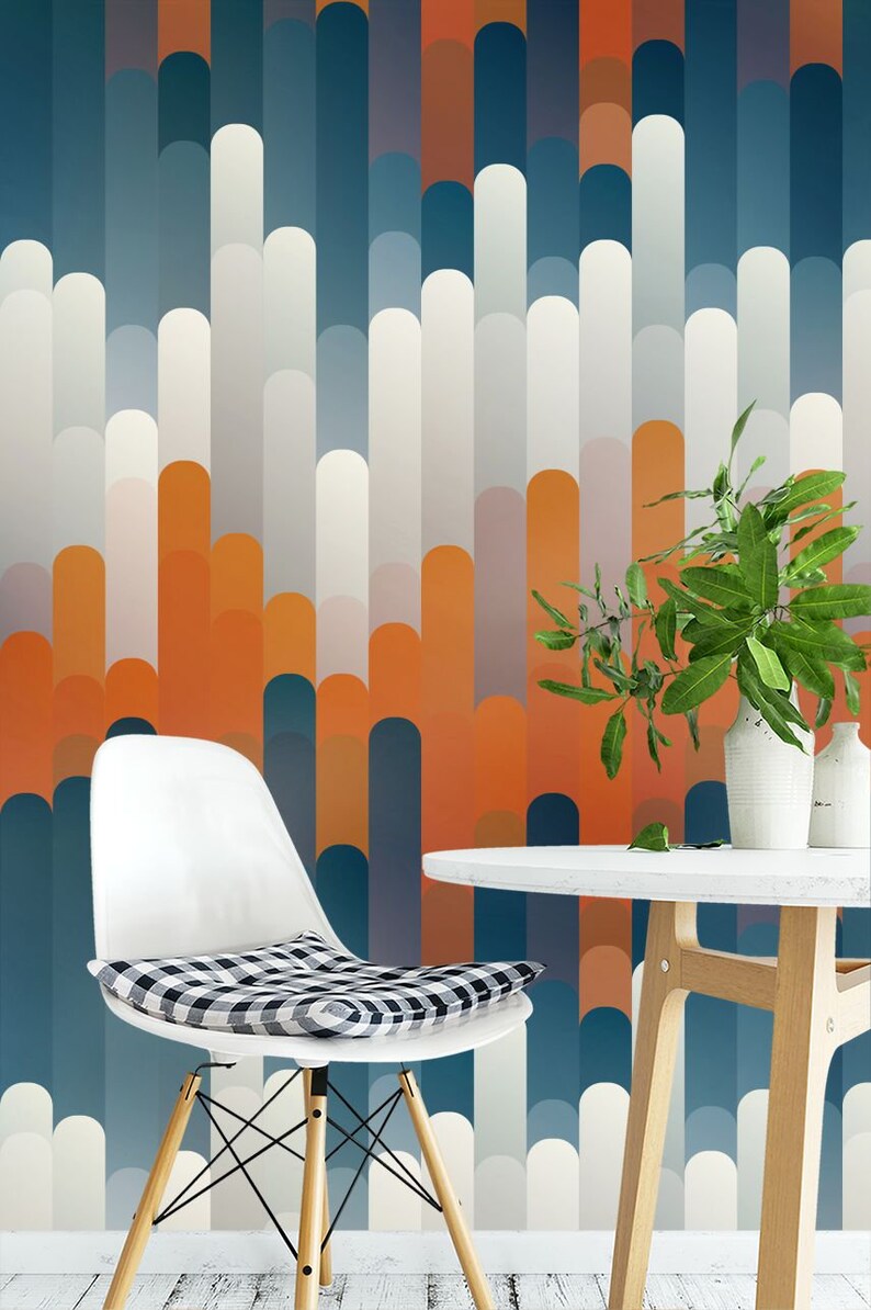 Fabric Peel and Stick Removable Retro lines wallpaper wall Etsy